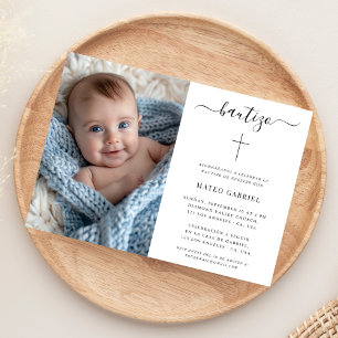 Invitación Bautismo español simple   Foto de Calligraphy Baut
