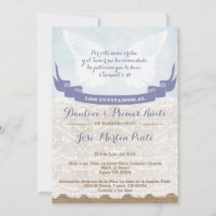 Invitación Bautismo español y primer cumpleaños invitan a niñ