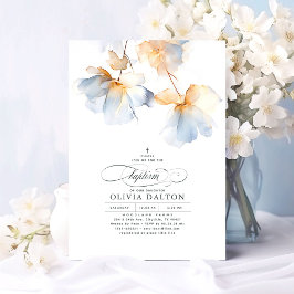 Invitación Bautismo etéreo Dusty Blue y Gold Elegant