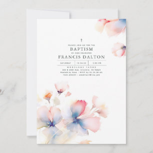 Invitación Bautismo etéreo elegante rosa y azul turbio