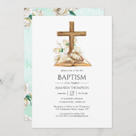 Invitación Bautismo floral acuarela/ cristianismo/ dedicción