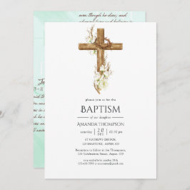 Invitación Bautismo floral acuarela/ cristianismo/ dedicción
