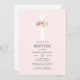 Invitación Bautismo floral acuarela o cristianismo