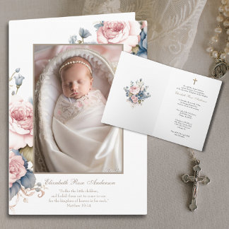 Invitación Bautismo floral Bebé Foto cruzada por guiones