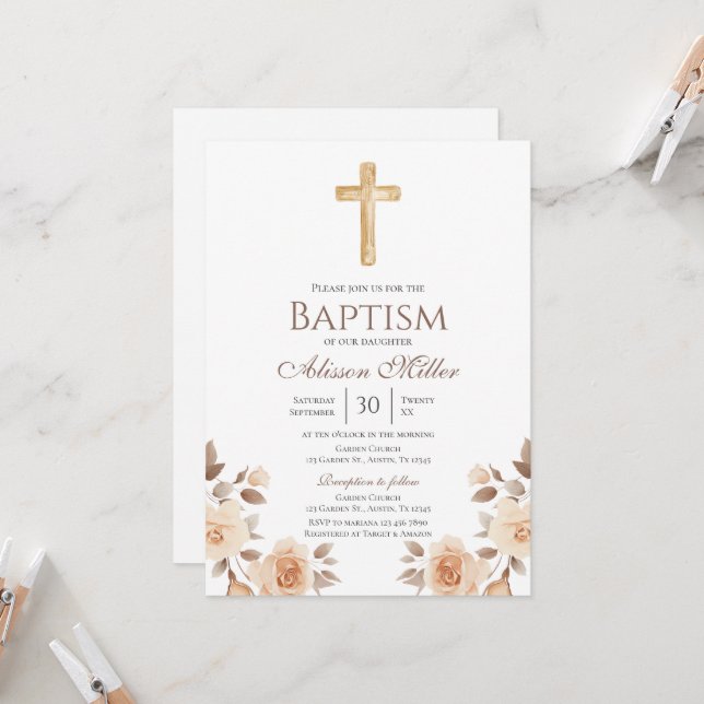 Invitación Bautismo floral boho (Anverso/Reverso In Situ)