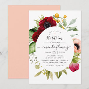 Invitación Bautismo floral boho acuarela