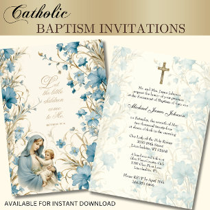 Invitación Bautismo floral católico bautizando la escritura d