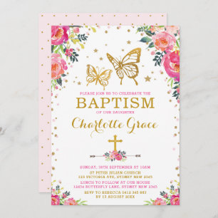 Invitación Bautismo floral de la mariposa de la acuarela