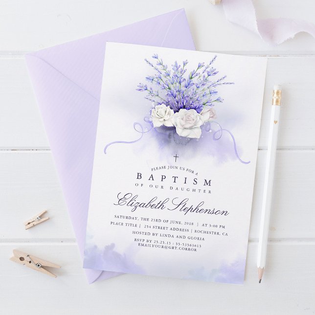 Invitación Bautismo floral de lavanda morada (Subido por el creador)