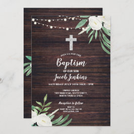 Invitación Bautismo floral de madera Flor verde Flor blanco