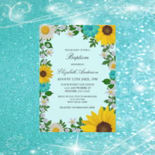 Invitación Bautismo floral de margarita de girasol rústico