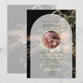 Invitación Bautismo floral de otoño verde