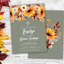 Invitación Bautismo floral de otoño verde