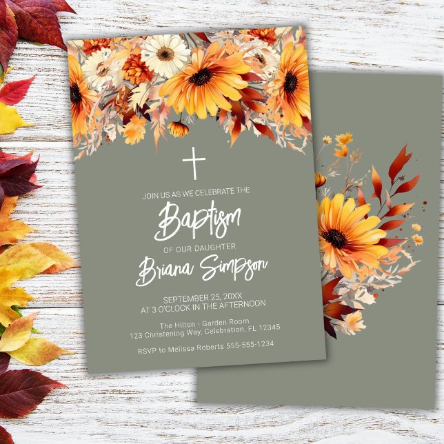 Invitación Bautismo floral de otoño verde (Subido por el creador)