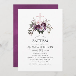Invitación Bautismo floral de terciopelo profundo o cristiani