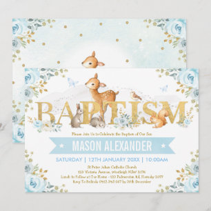 Invitación Bautismo floral del oro azul de los animales del