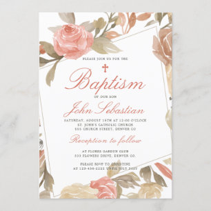 Invitación Bautismo floral elegante de acuarela rosa