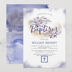 Invitación Bautismo floral elegante del muchacho de azules