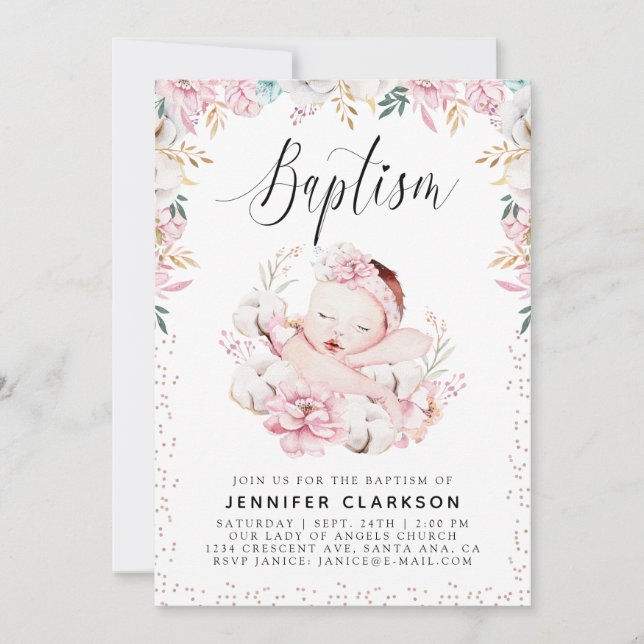 Invitación Bautismo floral neonatal (Anverso)