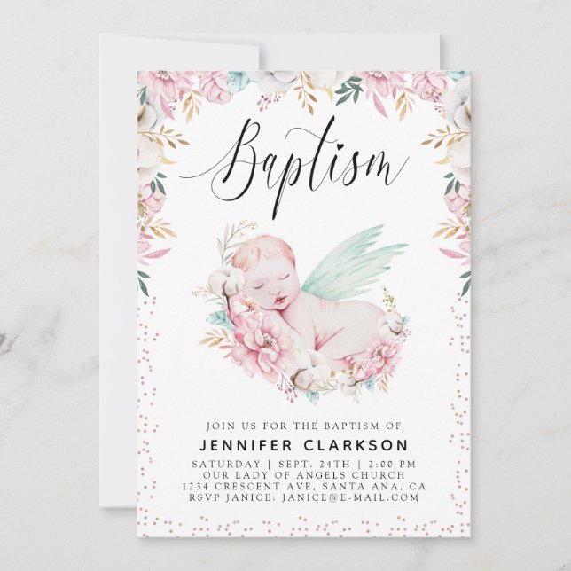 Invitación Bautismo floral neonatal (Anverso)