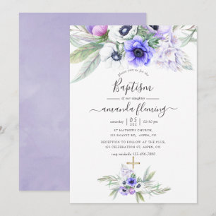 Invitación Bautismo Floral Pastel Violeta