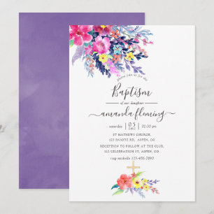 Invitación Bautismo floral primaveral en acuarela colorida