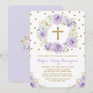 Invitación Bautismo floral Purple Gold