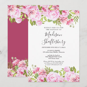 Invitación Bautismo floral rosa
