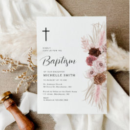 Invitación bautismo floral rosa polvoriento boho
