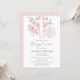 Invitación Bautismo floral rosado