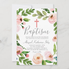 Invitación Bautismo floral rosado