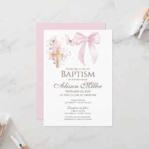 Invitación Bautismo floral rosado