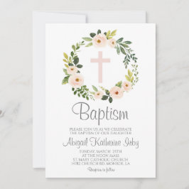 Invitación Bautismo floral rosado