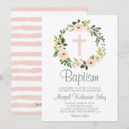 Invitación Bautismo floral rosado