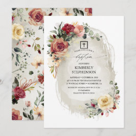 Invitación Bautismo floral rustico elegante