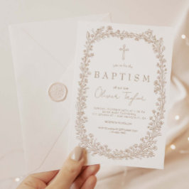 Invitación Bautismo Floral Toile Vintage