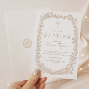 Invitación Bautismo Floral Toile Vintage
