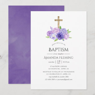Invitación Bautismo floral ultravioleta o bautizo
