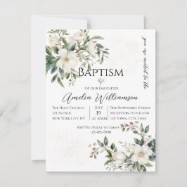 Invitación Bautismo floral verde sabio