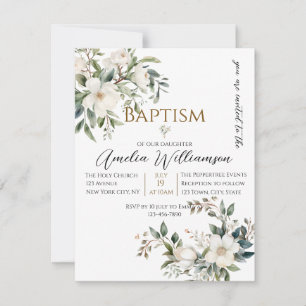 Invitación Bautismo floral verde sabio