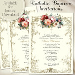 Invitación Bautismo floral vintage Christening Gold Cross<br><div class="desc">Con una bonita invitación a la cristiandad bautismal de diseño personalizado con una corona floral pastel sobre una cruz dorada acentuada con un marco decorativo de oro. ...  Se pueden modificar todo el texto y las fuentes.</div>