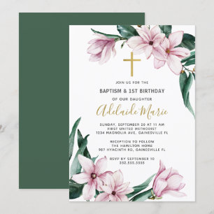 Invitación Bautismo floral y primer cumpleaños