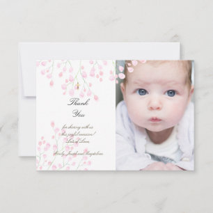 Invitación Bautismo florecitas rosadas gracias