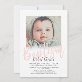Invitación Bautismo fotográfico con guión rosado de Rubor