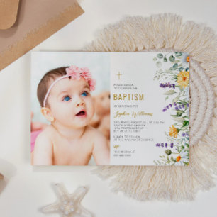 Invitación Bautismo fotográfico de Chamomile y Eucalyptus