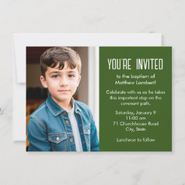 Invitación Bautismo fotográfico verde de los últimos días en 