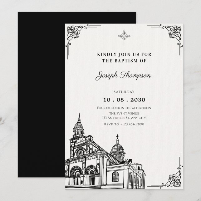 Invitación Bautismo gótico de la Iglesia (Anverso / Reverso)