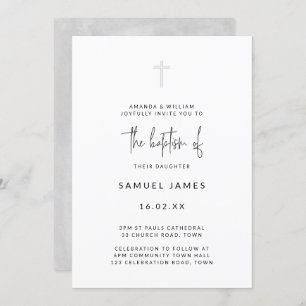 Invitación Bautismo gris escrito a mano con color de agua mod