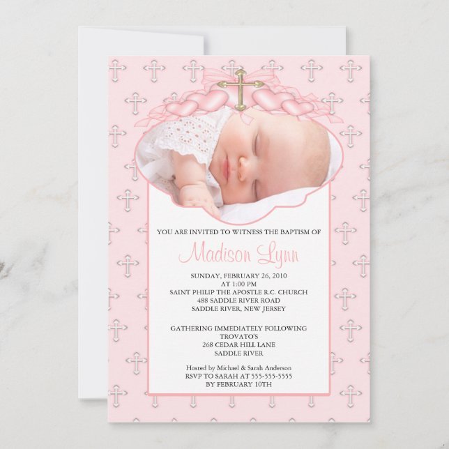 Invitación Bautismo Inviation de la foto de la cruz y de los (Anverso)
