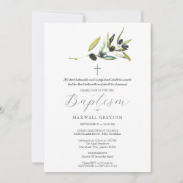 Invitación Bautismo invita a rama de olivo religiosa